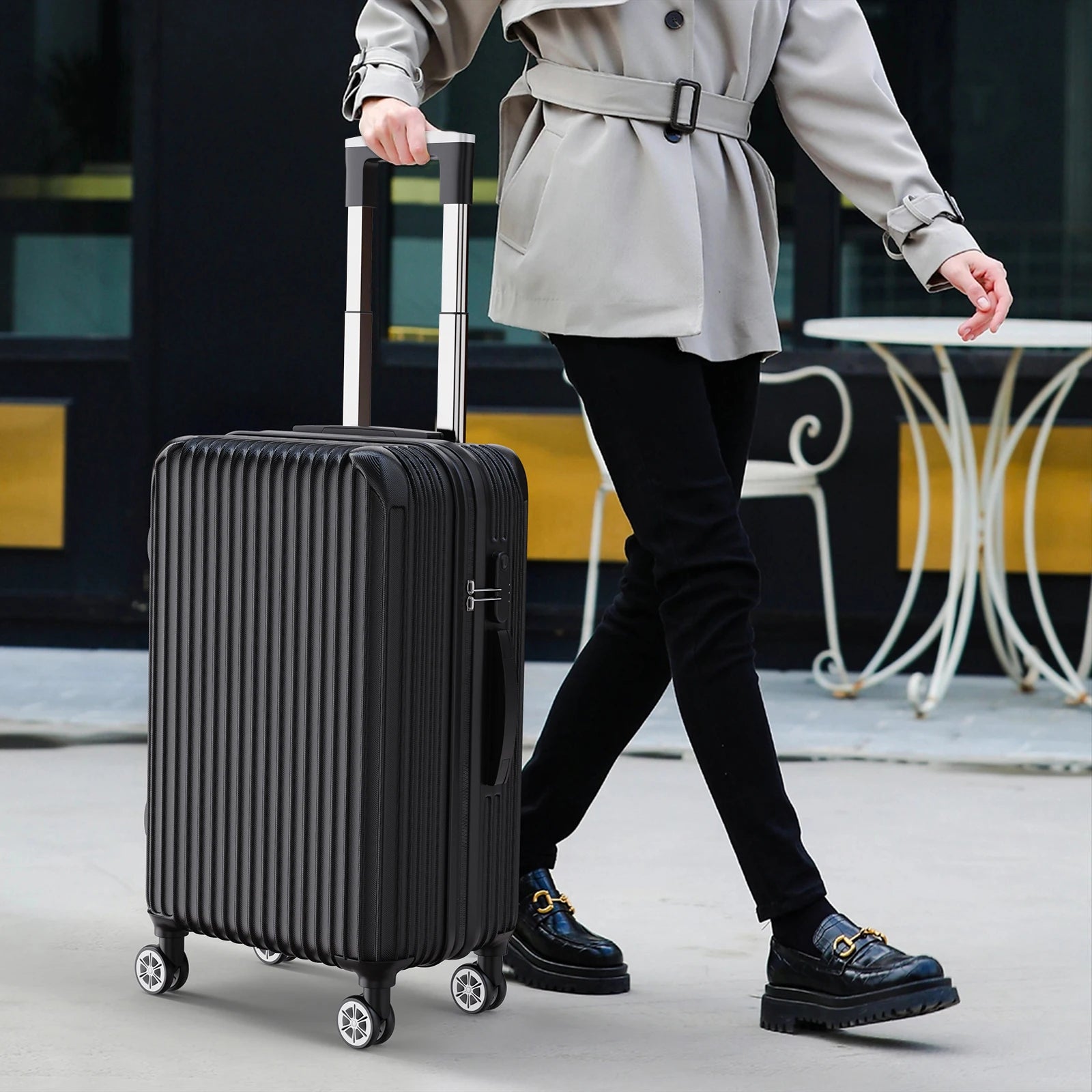 Comanlai 3-Piece Luggage Set,ABS Travel Hard Shell Suitcase,Lightweight Hand Trolley with 360° Spinner Wheels & TSA Lock,Black