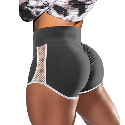 Abdômen feminino de cintura alta apertando shorts esportivos, secagem rápida, elevação do quadril, elegante, corrida