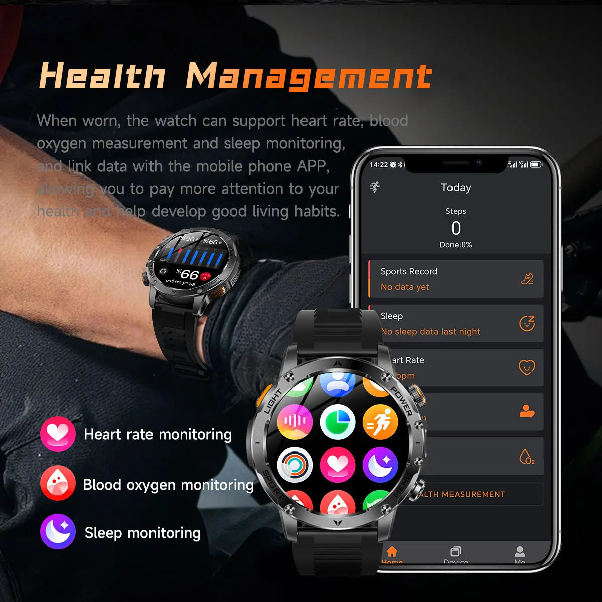 Novo Smartwatch Militar para Atividades ao Ar Livre (Modelo 2026) – Bateria de 1000 mAh de Longa Duração, Monitoramento de Fitness, À Prova d'Água, Estilo Tático e Esportivo