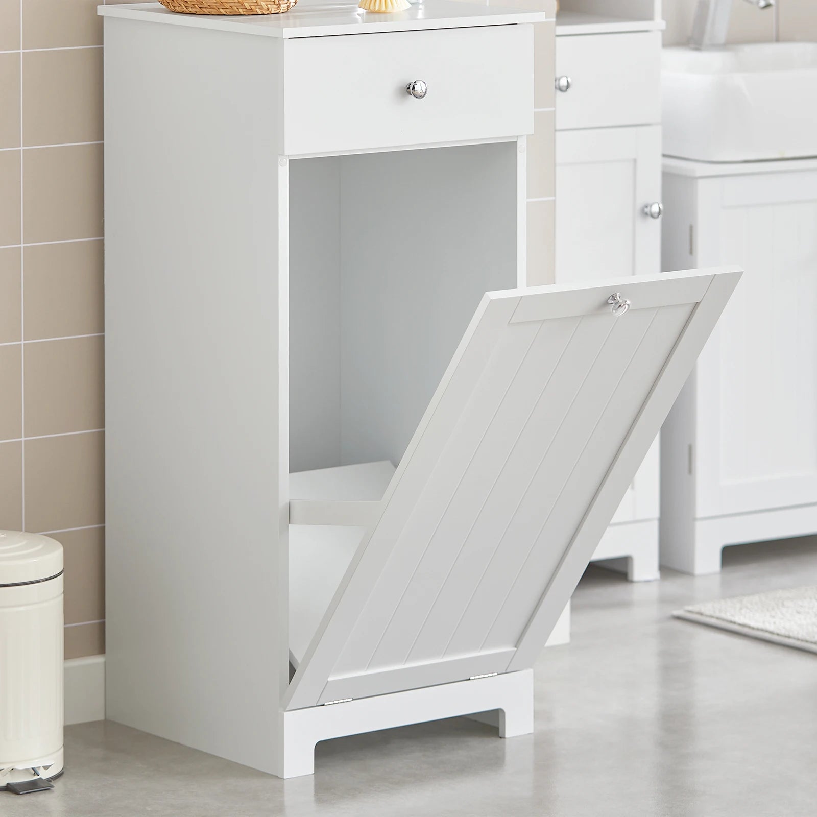 SoBuy BZR21 laundry wardrobe with fold-out laundry bag laundry chest laundry collector with drawers laundry basket bathroom wardrobe