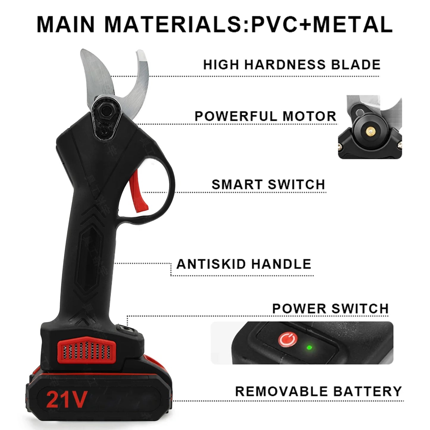 1200W 25mm Brushless Cordless Electric Pruner Pruning Shears Fruit Tree Bonsai Pruning Branches Cutter Power Tool With 2pcs 21V