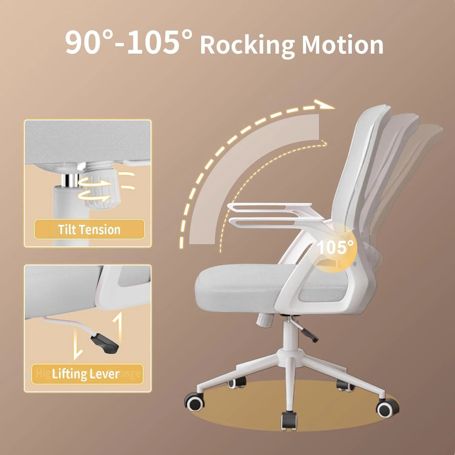 Naspaluro Office Chair Ergonomic Mesh Flip-Up Arms Gaming Chair with Mid Back Cushion Lumbar Support for Home Bedroom Working