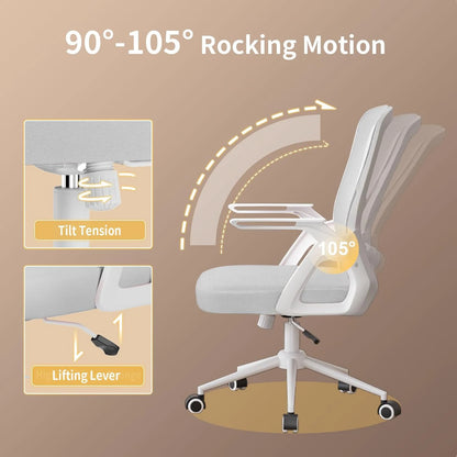 Naspaluro Office Chair Ergonomic Mesh Flip-Up Arms Gaming Chair with Mid Back Cushion Lumbar Support for Home Bedroom Working