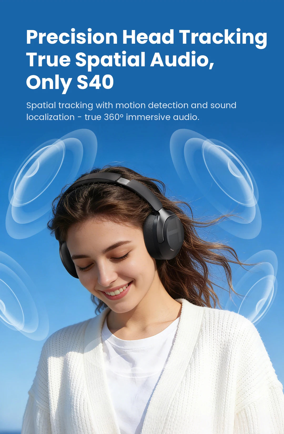 Fone de Ouvido Sem Fio HAYLOU S40 ANC com Cancelamento de Ruído de 50dB, Áudio Espacial 3D Hi-Res, LDAC, Bluetooth 6.0 e Design Over-Ear