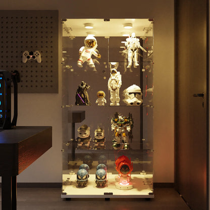 Rosahqnda glass cabinet with 4 shelves, 8 storage rooms with door, toys storage s wardrobe curio stand bookshelf