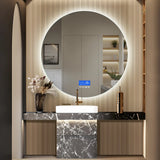 Anajqaqia 100x100cm Bathroom Mirror with LED Lighting, with 3 Adjustable Brightnesses, Temperature Display and Anti-Fog, Round