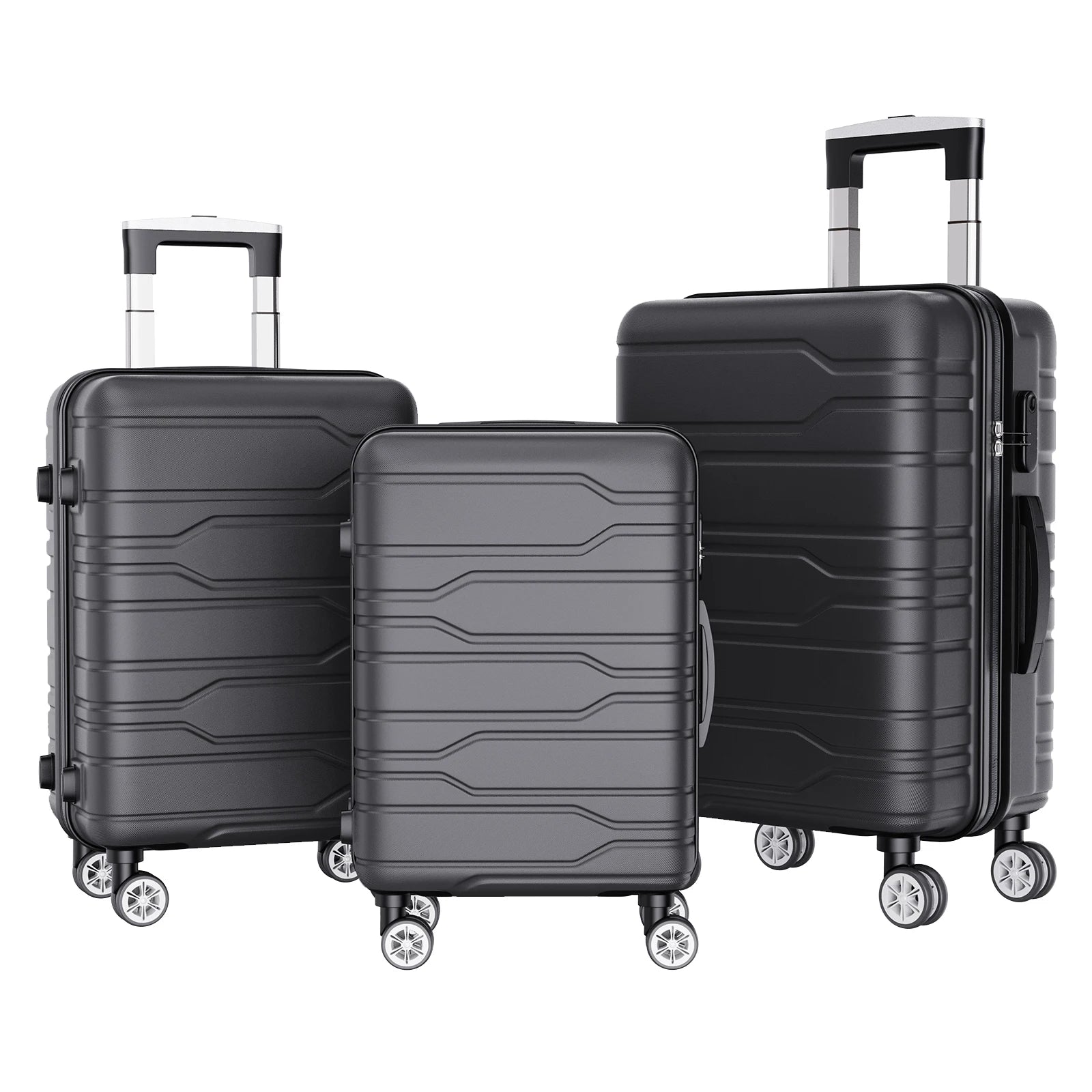 Rosahqnda 3-Piece Trolley Suitcase Set 4 Universal wheels Lock Case ABS Hard Sleeve Travel storage