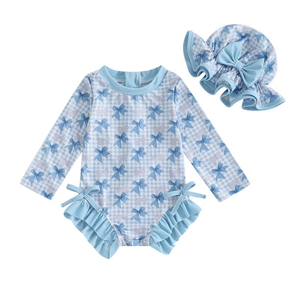 Traje de baño de verano para niñas pequeñas, estampado floral, sin espalda, con volantes, manga larga, ropa de playa para niñas de 0 a 4 años