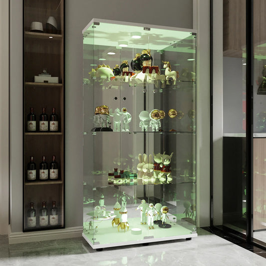 Rosahqnda glass cabinet with 4 shelves, 8 storage rooms with door, toys storage s wardrobe curio stand bookshelf