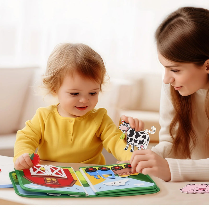 Montessori Busy Book Baby Early Education Book Farm Animal Scene Storytelling Activity Toy Fine Motor Quiet Book for Toddlers