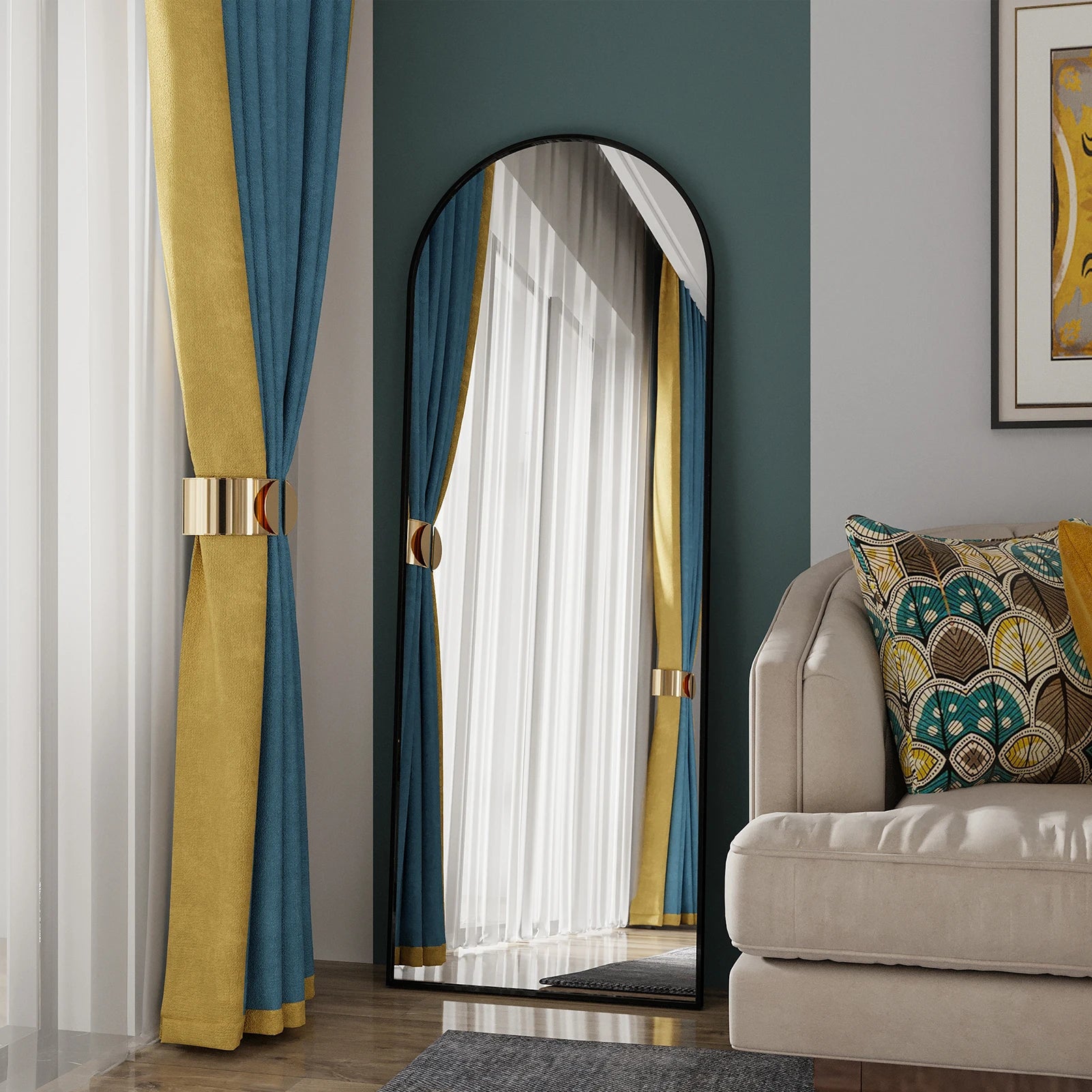 Anajqaqia 162×53cm Full Body Mirror, Curved Standing Mirror, Floor Mirror with Tempered Glass and Aluminum Alloy Frame