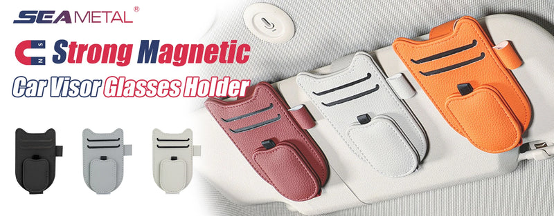 SEAMETAL Cowhide Sun Visor Glasses Holder Premium Leather Wear-Resistant Sunglasses Protective Box Auto Eyeglasses Storage Case