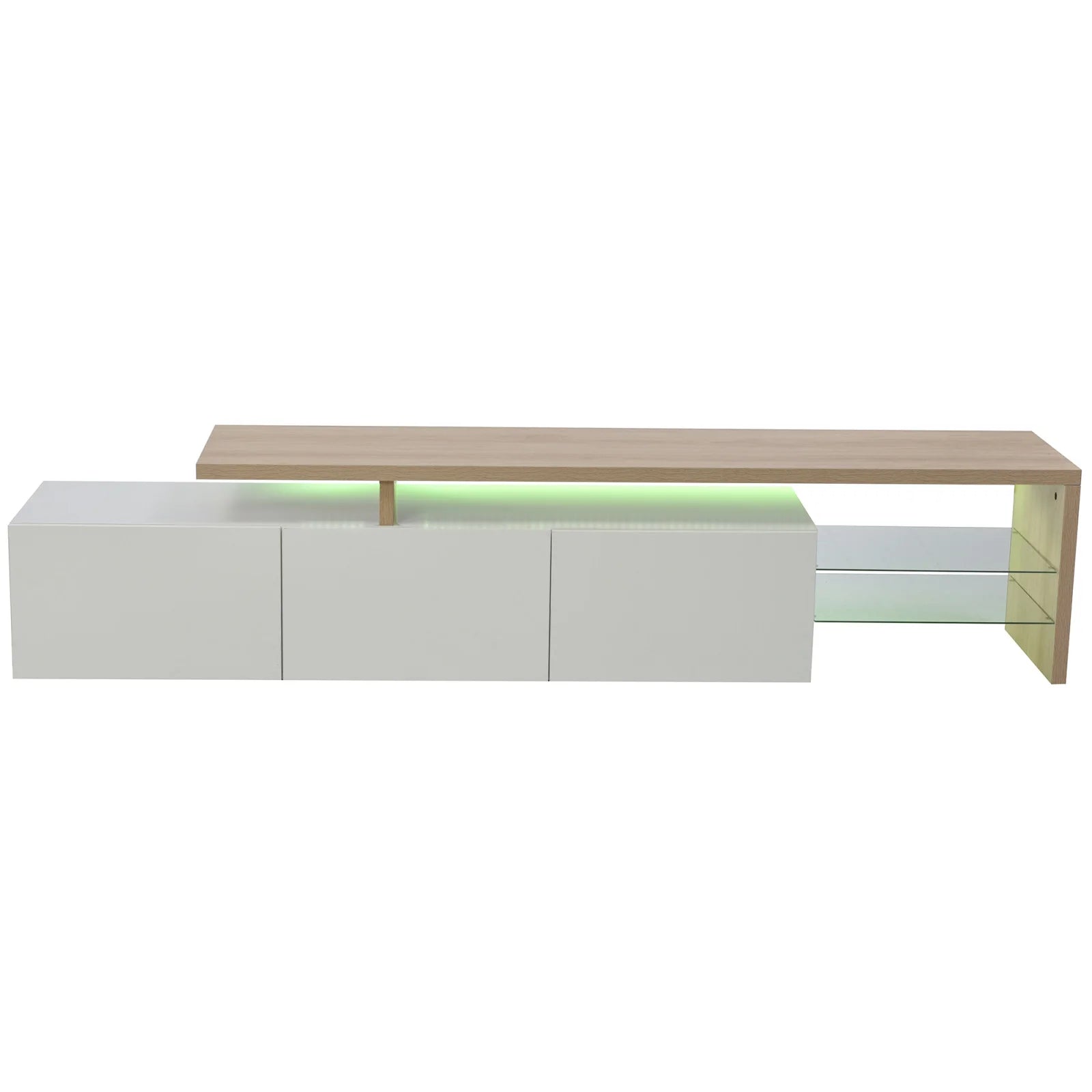 ROSAHQNDA Modern TV Cabinet, LED Stylish Living Room Furniture, Practical Storage Space, High-Gloss, Glass Shelves, 200x42x39cm
