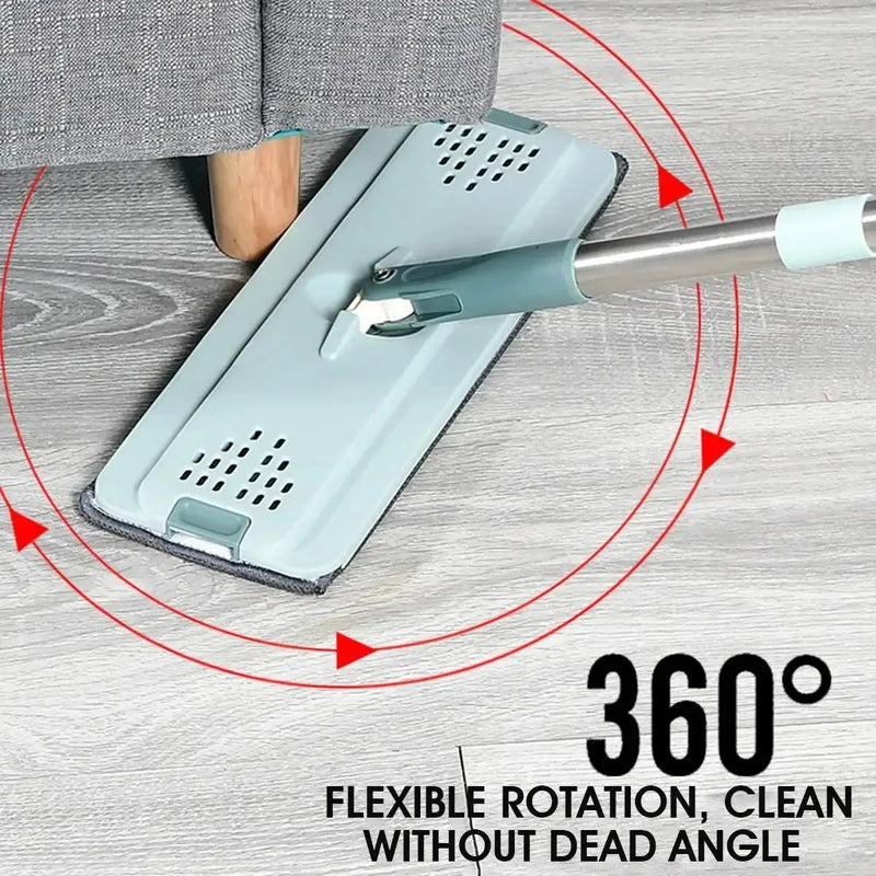 Flat Squeeze Mop with Bucket, Wringing Floor Cleaning, Microfiber Pads, Wet or Dry Use on Laminate Wood, Free Hand 