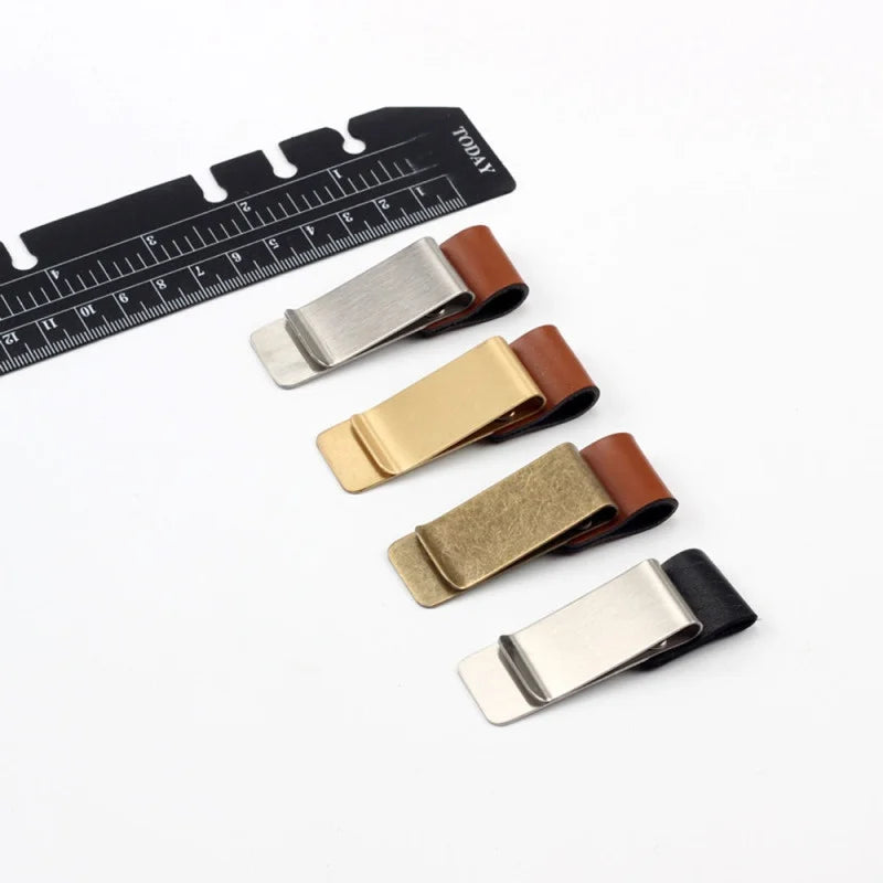 STONEGO Handmade Leather Brass Stainless Steel Pen Holder Clip Journal Notebook Paper Folder Writing Office Supplies
