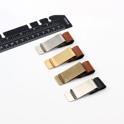 STONEGO Handmade Leather Brass Stainless Steel Pen Holder Clip Journal Notebook Paper Folder Writing Office Supplies