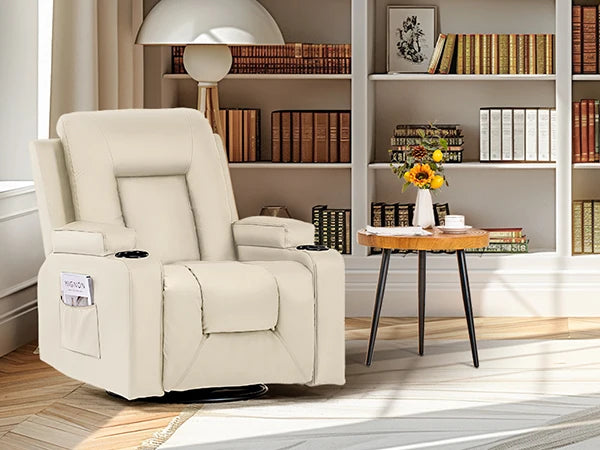 COMHOMA Recliner TV Armchair with Reclining and Footrest, Thick Backrest and Armrests, 360° Swivel