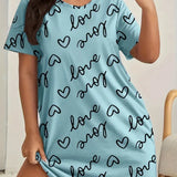 Camisón de manga corta con estampado de talla grande para mujer, microelástico, informal, con cuello redondo, para estar en casa, talla grande 
