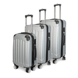 Anajqaqia 3-Piece Travel Suitcase Set with Wheels and Lock, Hard-Shell Trolley, Telescopic Handle, M, L, XL, Silvery