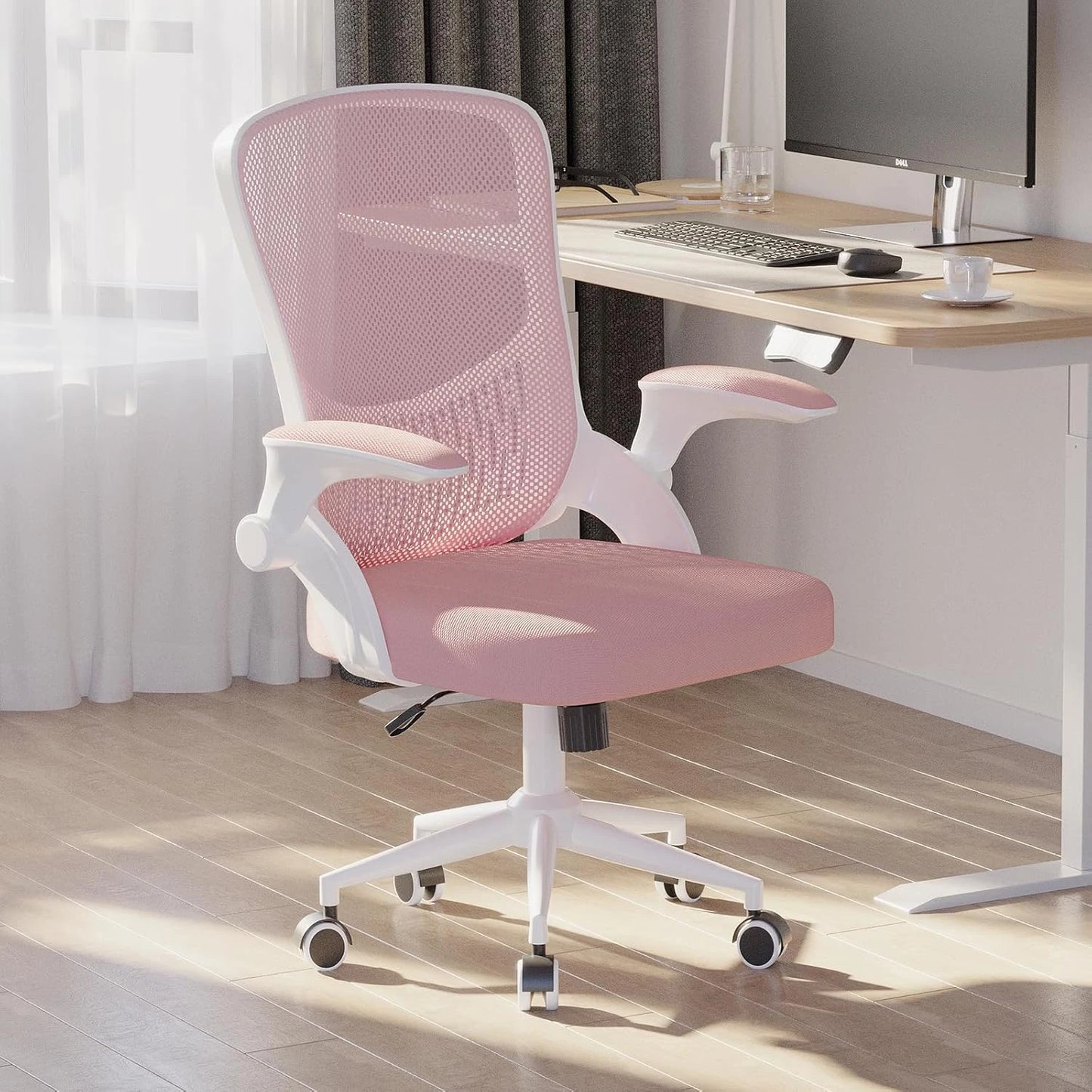 Naspaluro Ergonomic Office Chair Desk Chair with 90 ° Folding Armrest's Breathable Mesh Padding for Bedroom Home Office Study