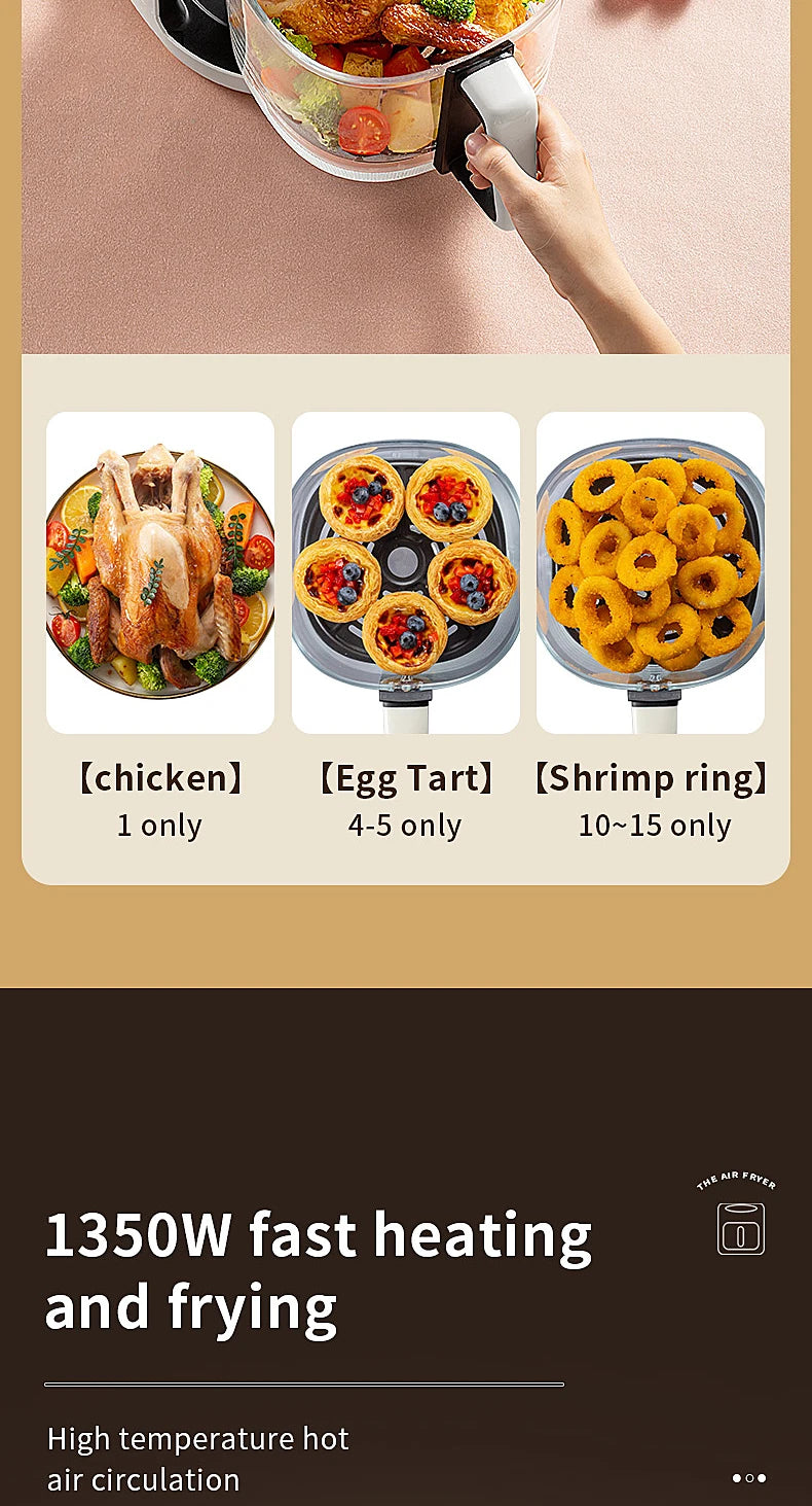 Smart Electric Air Fryer Large Capacity Convection Oven Deep Fryer Without Oil Kitchen 360°Baking Viewable Window Home Appliance