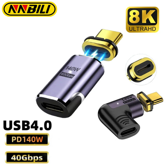 Adaptador Magnético USB C para Tipo C, Carregamento Rápido, Carga Magnética, Cabo Conversor, USB 4.0, 8K @ 60Hz, 140W, 40Gbps