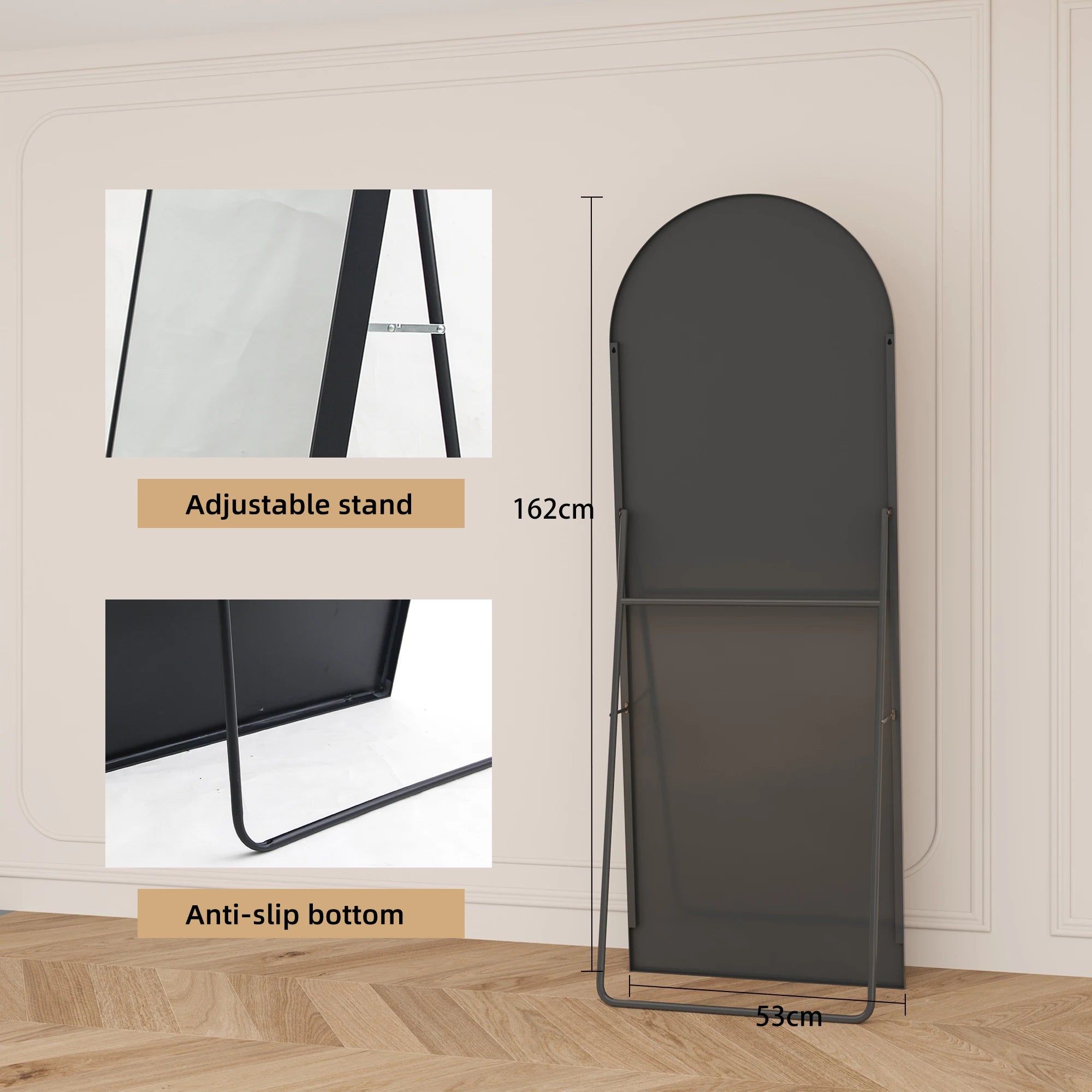 Anajqaqia 162×53cm Full Body Mirror, Curved Standing Mirror, Floor Mirror with Tempered Glass and Aluminum Alloy Frame