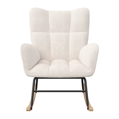 Anajqaqia Rocking Chair, Armchair, Upholstered Swing Chair with High Backrest, for Living Room Bedroom Balcony, Lambswool, Beige