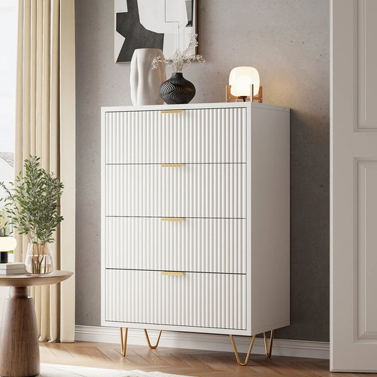 Rosahqnda White Drawer Chest of Drawers with 4 or 6 Drawers, Modern Storage Cabinet with Anti-Tipping Wardrobe Protection for Living Room