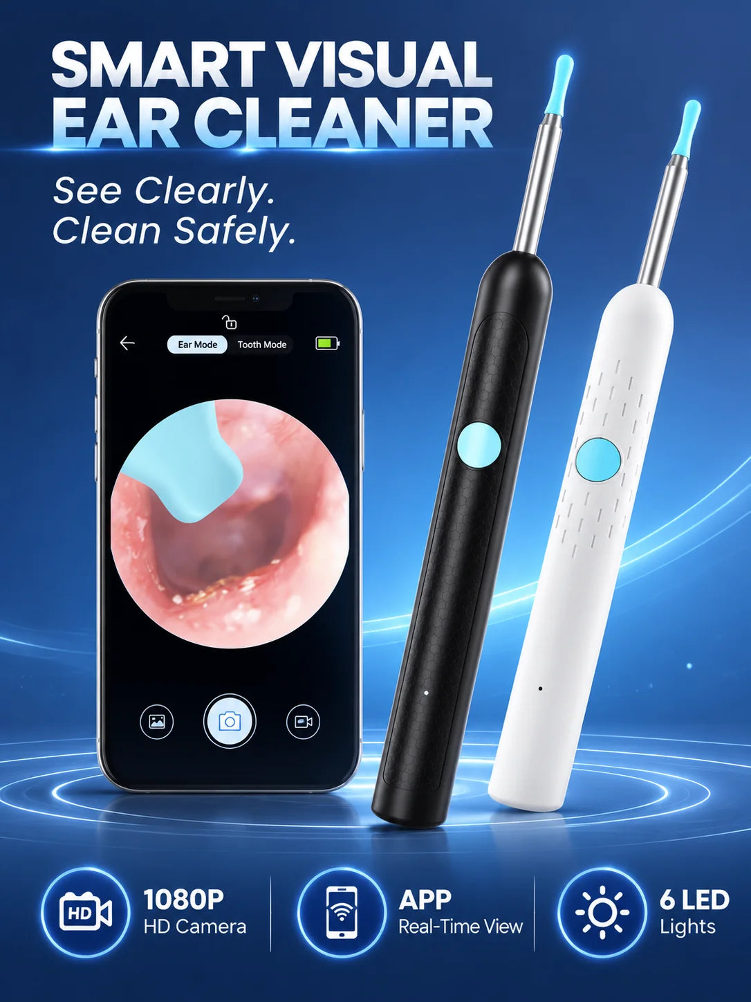 Smart Visual Ear Wax Remover with 1080P HD Camera, USB C Rechargeable Ear Cleaner, Waterproof Ear Scope Otoscope, Safe Ear Wax R