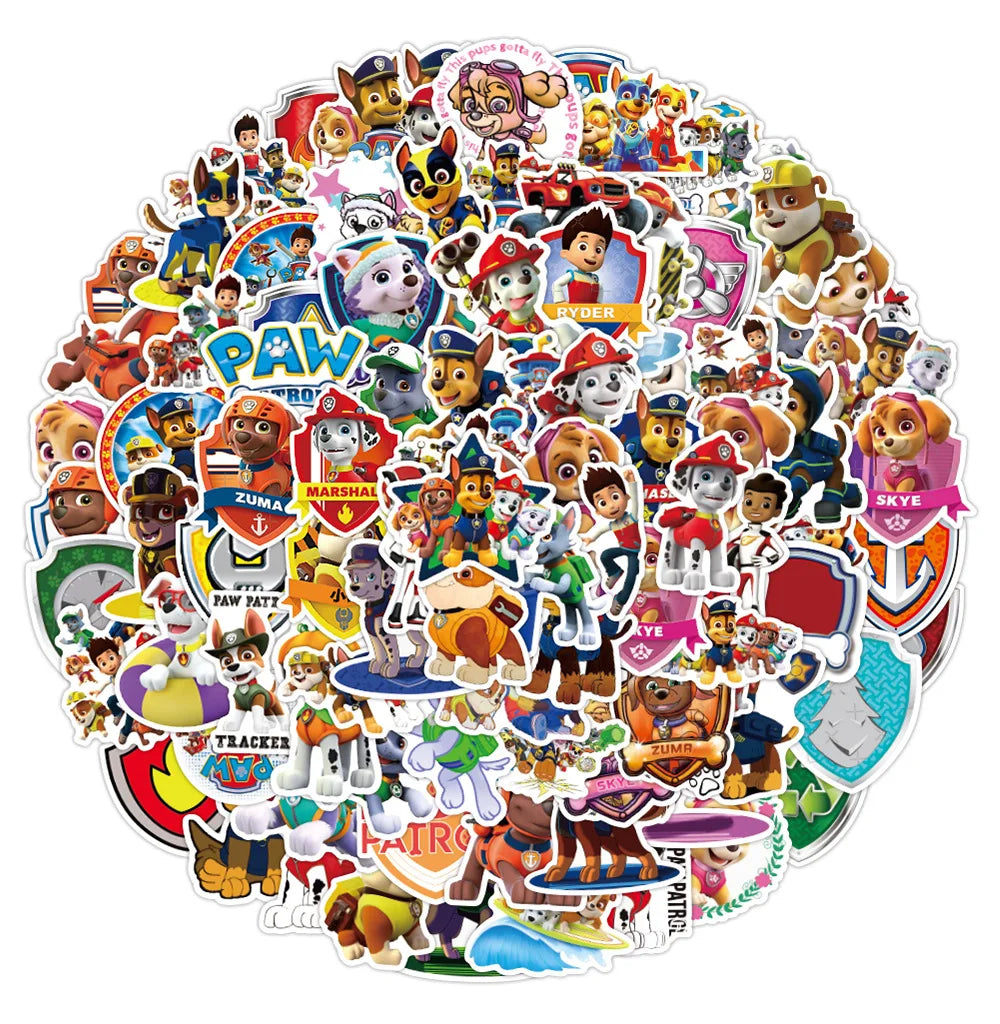 50pcs Paw Patrol Waterproof Stickers for Kids Classic Toy Cartoon Computer Water Cup Guitar Luggage No Glue DIY 