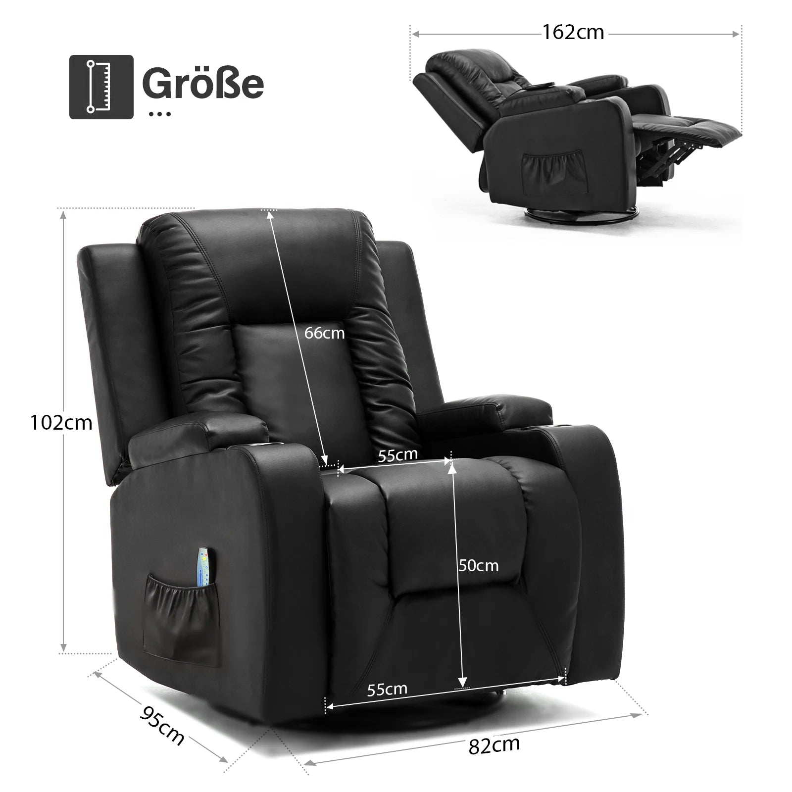 COMHOMA Recliner TV Armchair with Reclining and Footrest, Thick Backrest and Armrests, 360° Swivel