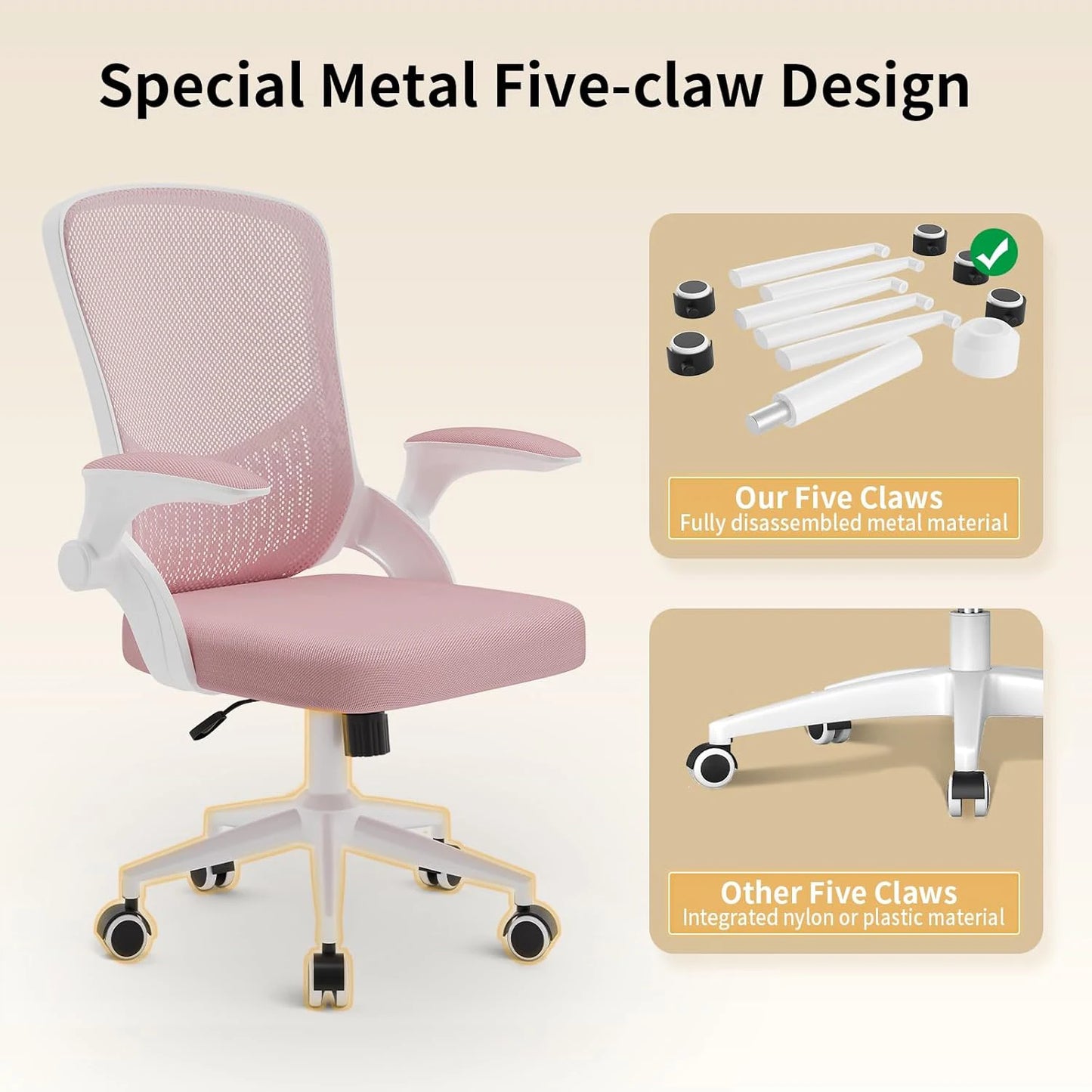 Naspaluro Ergonomic Office Chair Desk Chair with 90 ° Folding Armrest's Breathable Mesh Padding for Bedroom Home Office Study