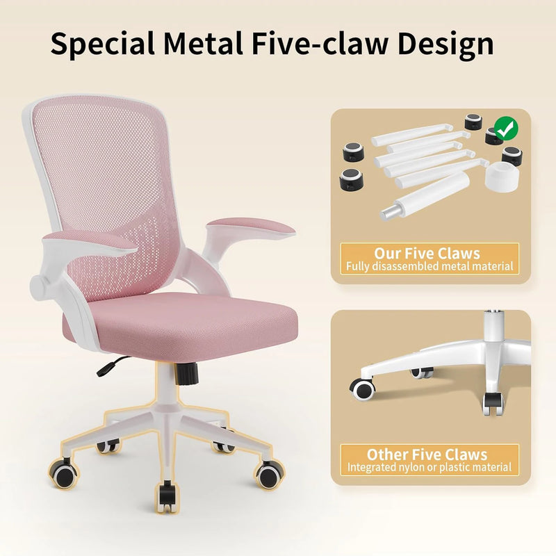 Naspaluro Ergonomic Office Chair Desk Chair with 90 ° Folding Armrest's Breathable Mesh Padding for Bedroom Home Office Study