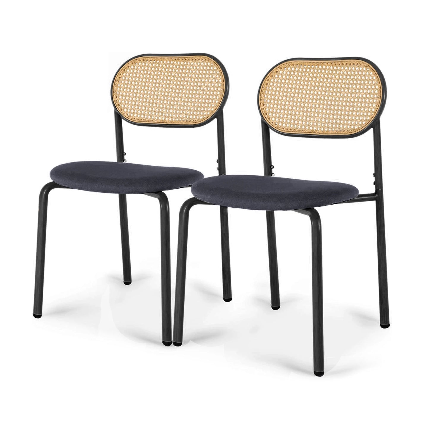 Set of 2 Rattan Dining Room Chairs, Upholstered Chair with Adjustable Metal Legs, Dressing Table Chair, Living Room Chair