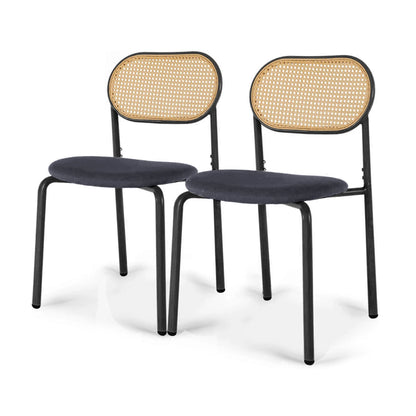 Set of 2 Rattan Dining Room Chairs, Upholstered Chair with Adjustable Metal Legs, Dressing Table Chair, Living Room Chair