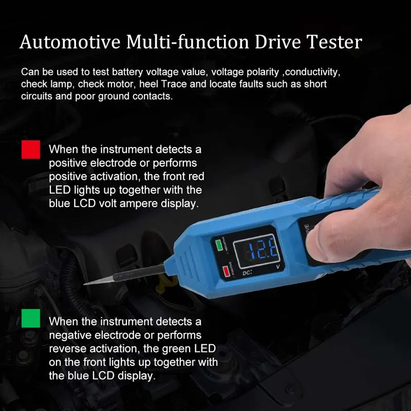 Probador de circuito eléctrico automotriz universal de 6 V-48 V, comprobador del sistema eléctrico del automóvil, kit de sonda de voltaje y potencia, pantalla digital LED.