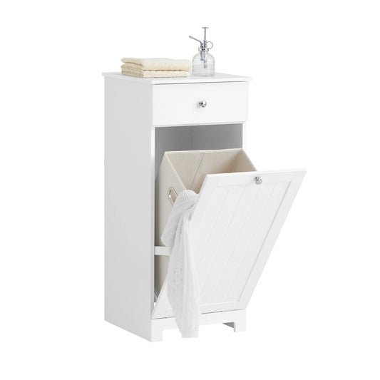 SoBuy BZR21 Laundry Cabinet with Pull-out Laundry Bag Laundry Chest Laundry Collector with Drawers Laundry Basket Bathroom Cabinet