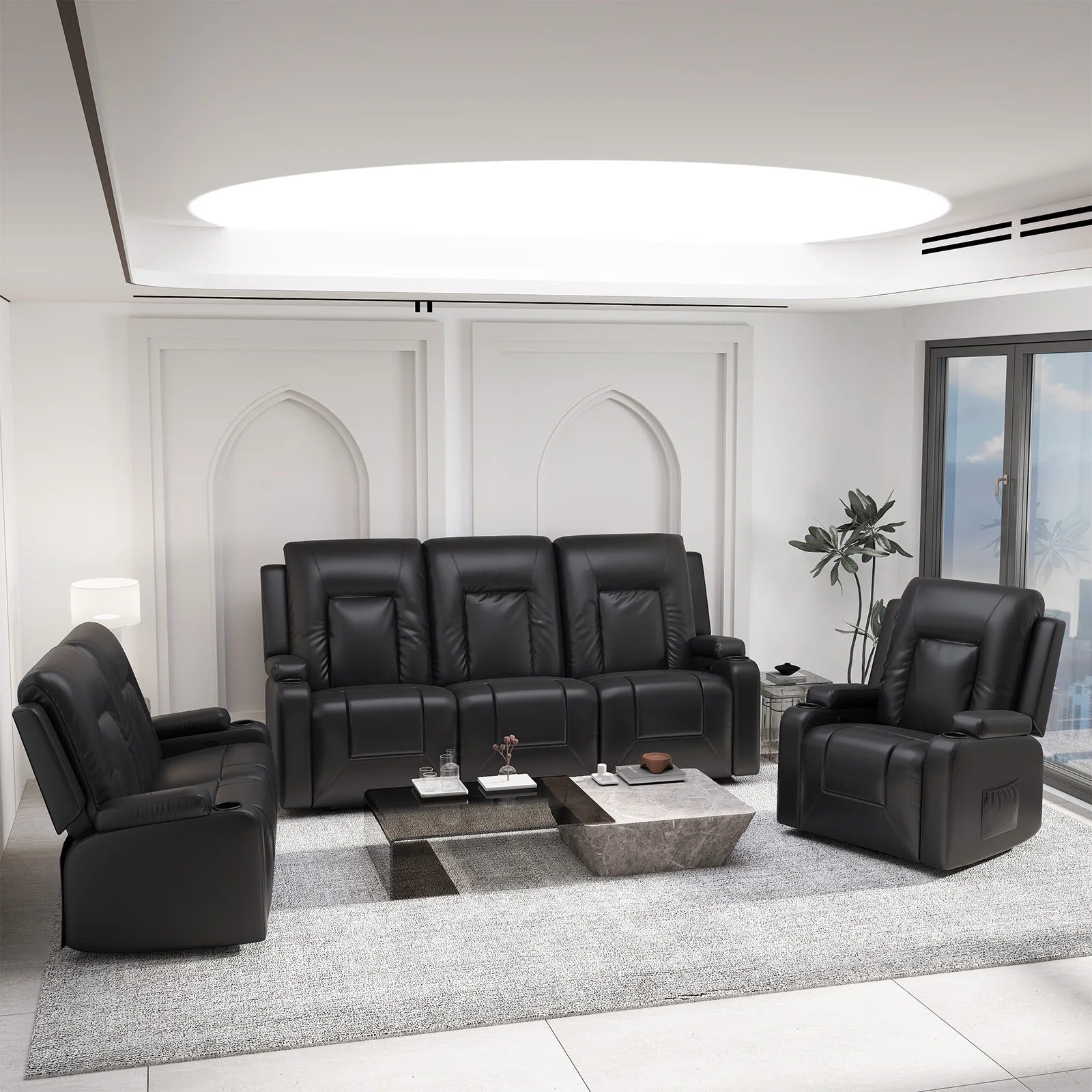 COMHOMA Recliner TV Armchair with Reclining and Footrest, Thick Backrest and Armrests, 360° Swivel