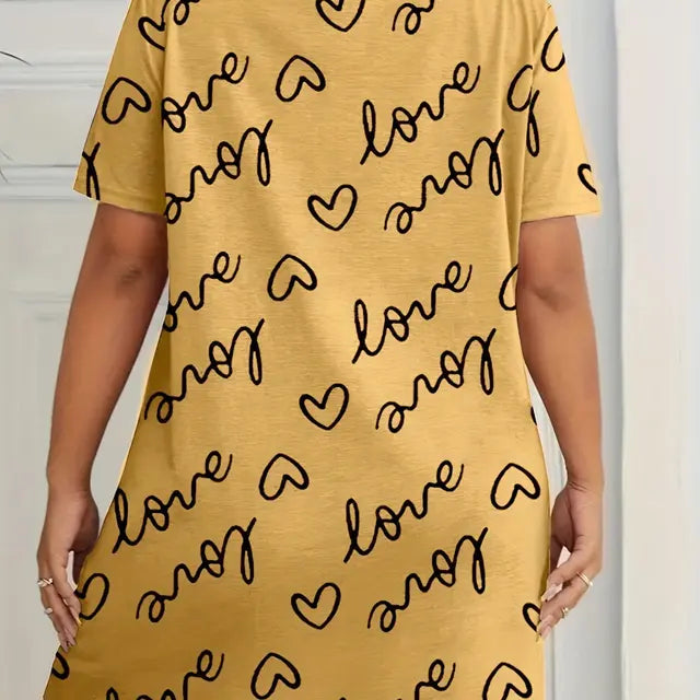 Camisón de manga corta con estampado de talla grande para mujer, microelástico, informal, con cuello redondo, para estar en casa, talla grande 