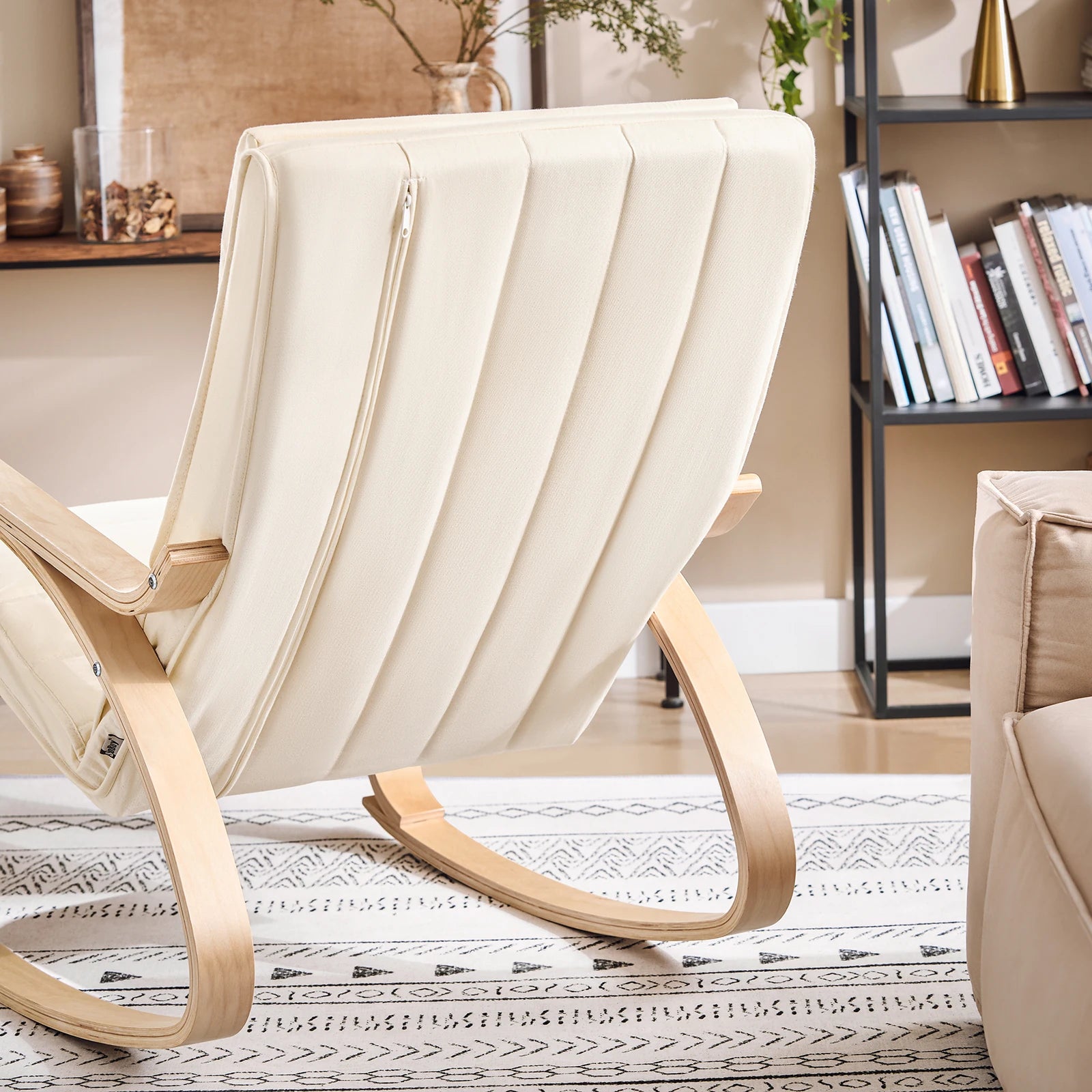 SoBuy FST16 New swing chair 5-compartment adjustable foot part swing armchair relax armchair load 150kg Birch Wood