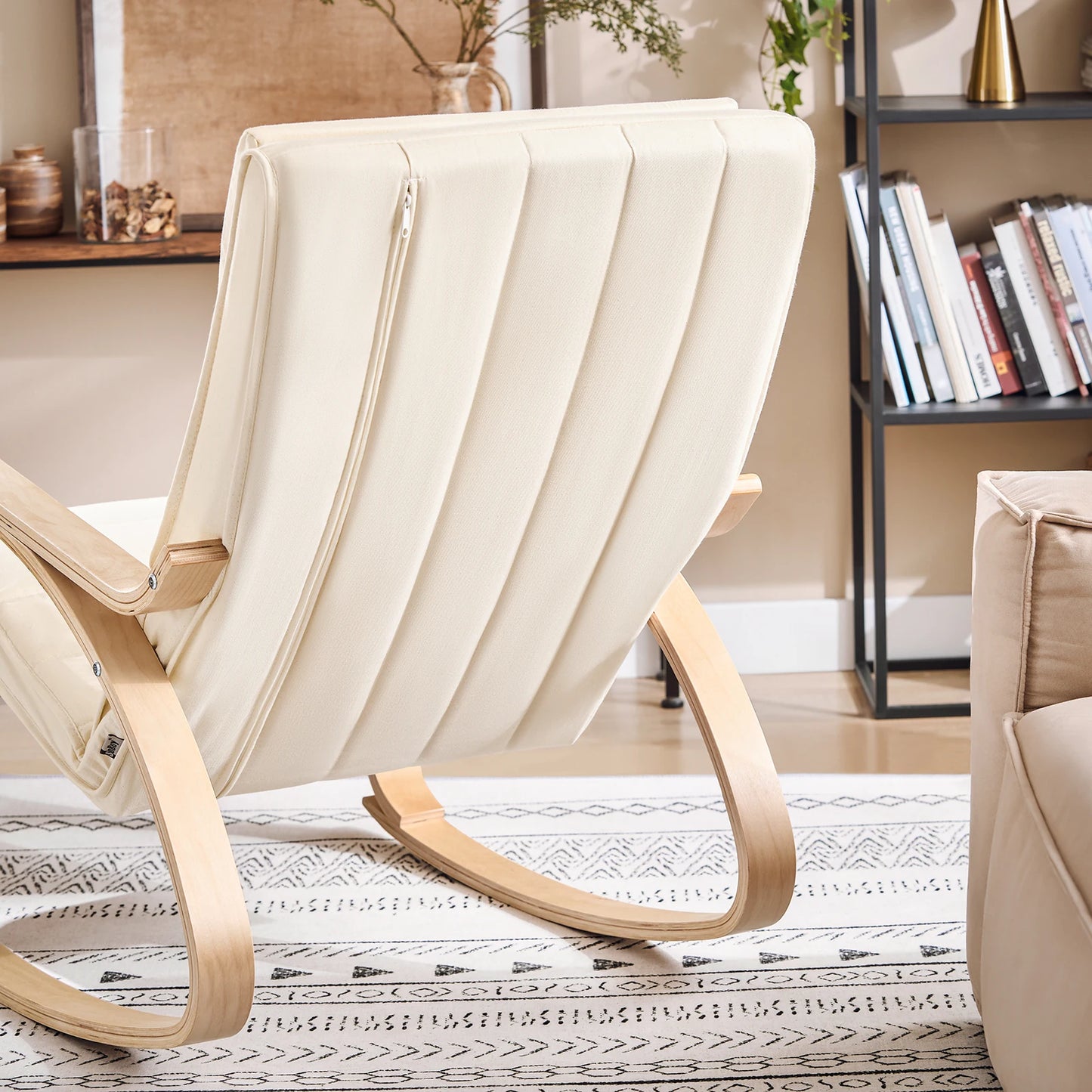 SoBuy FST16 New swing chair 5-compartment adjustable foot part swing armchair relax armchair load 150kg Birch Wood