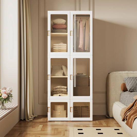 Anajqaqia 69x50x170cm Foldable Closet Wardrobe with 6 Cubes and 1 Hanging Rail, Multi-Purpose Cabinet with Magnetic Doors, PP