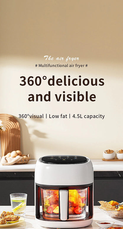 Smart Electric Air Fryer Large Capacity Convection Oven Deep Fryer Without Oil Kitchen 360°Baking Viewable Window Home Appliance