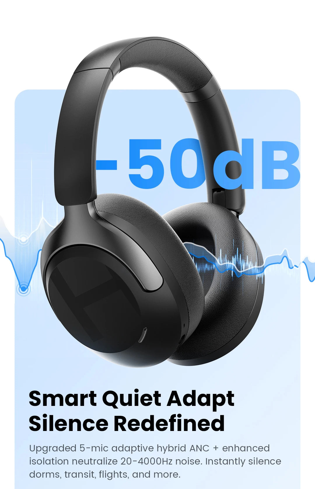 Fone de Ouvido Sem Fio HAYLOU S40 ANC com Cancelamento de Ruído de 50dB, Áudio Espacial 3D Hi-Res, LDAC, Bluetooth 6.0 e Design Over-Ear