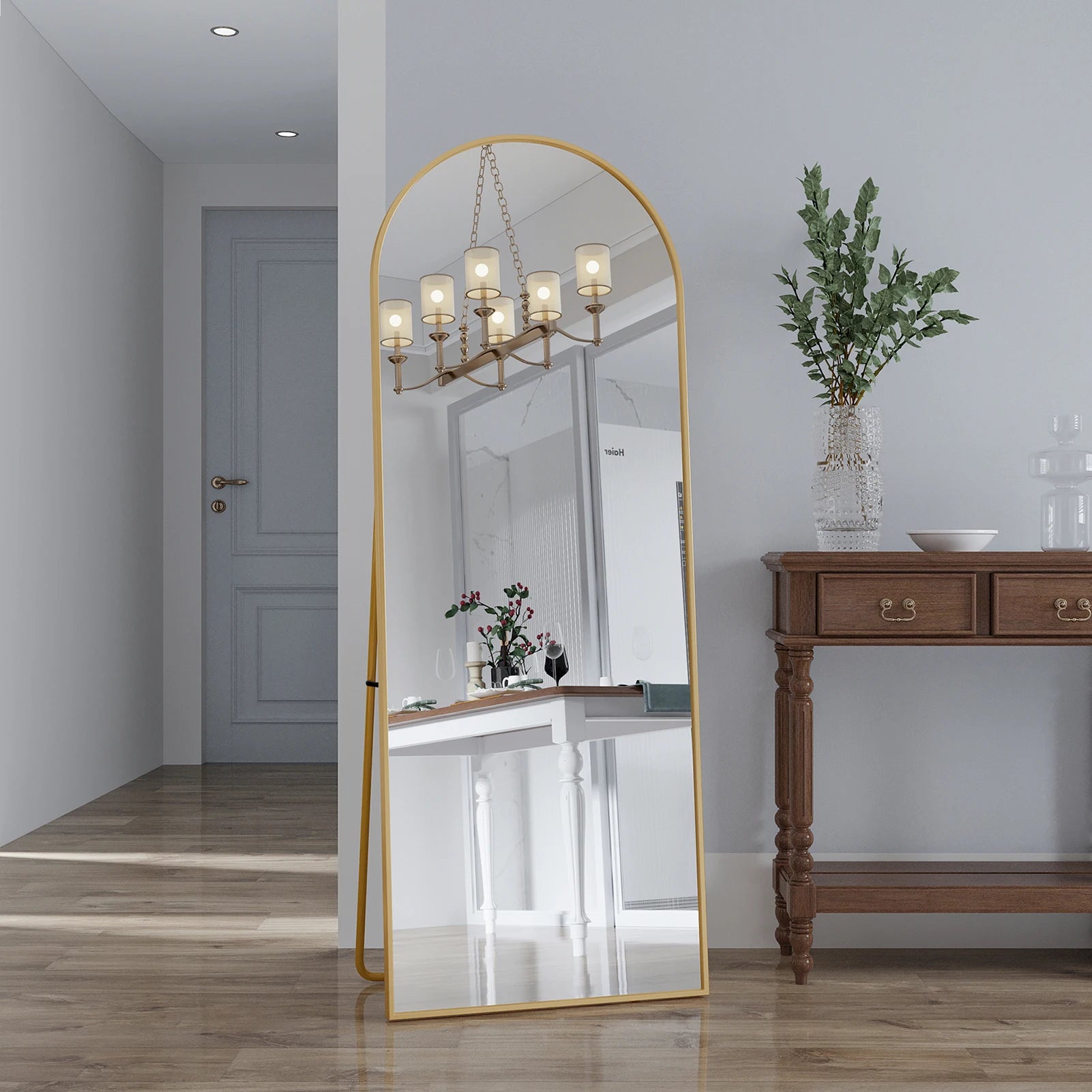 Anajqaqia 162×53cm Full Body Mirror, Curved Standing Mirror, Floor Mirror with Tempered Glass and Aluminum Alloy Frame