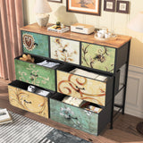 Rosahqnda chest of drawers with drawers Bohemian dressing table with wooden panel, fabric drawers, metal frame, fabric chest of drawers