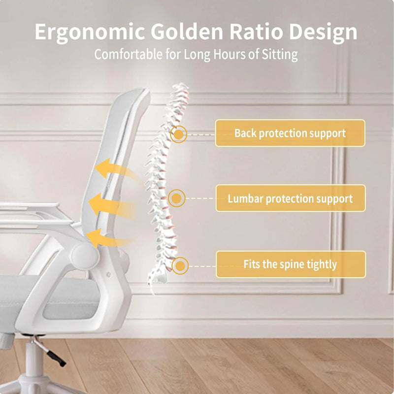 Naspaluro Office Chair Ergonomic Mesh Flip-Up Arms Gaming Chair with Mid Back Cushion Lumbar Support for Home Bedroom Working