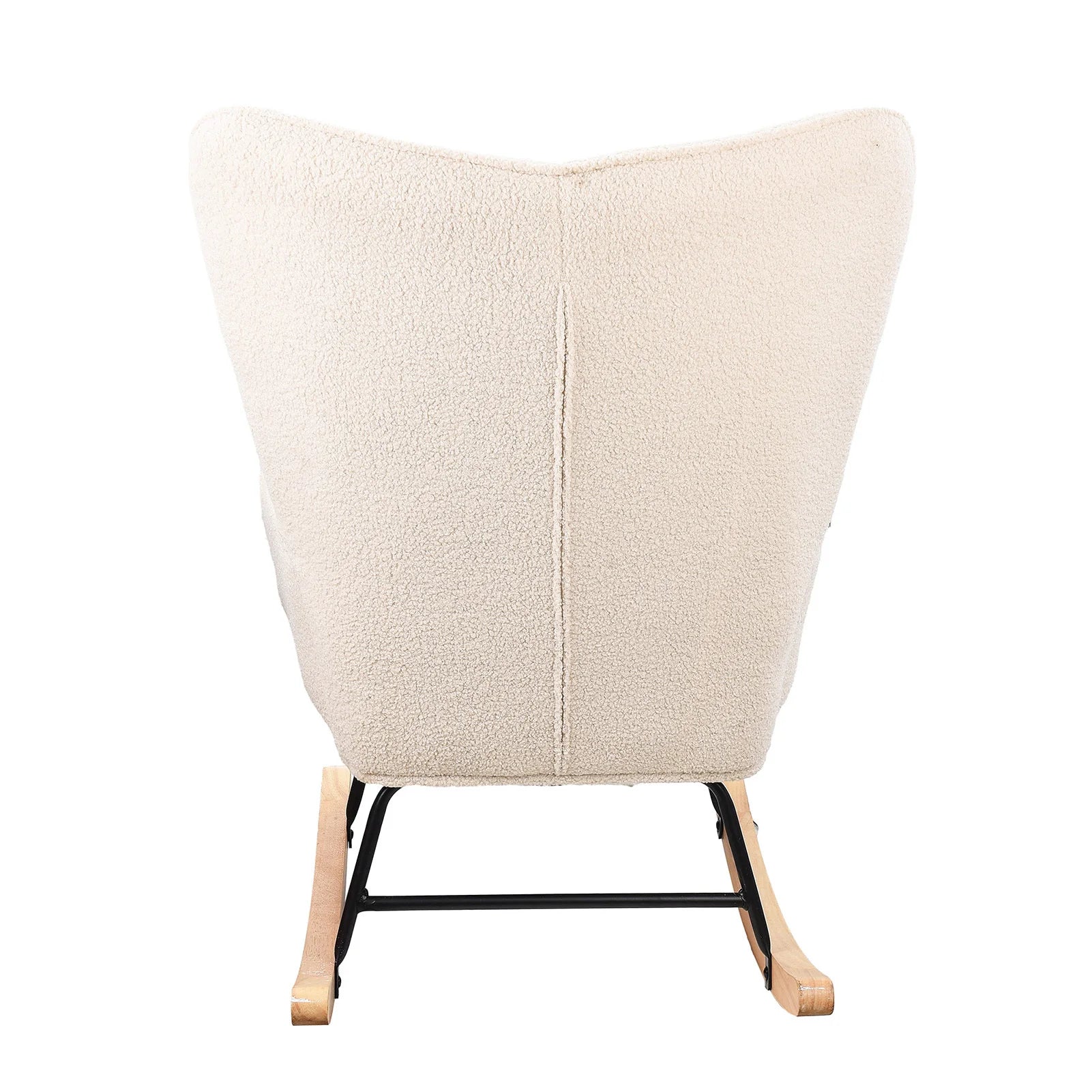 Anajqaqia Rocking Chair, Relaxing Chair, Living Room Chair, Swing Chair, with Metal Frame and Wooden Base, Teddy, Beige