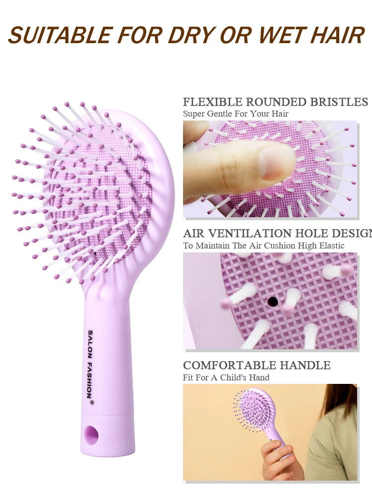 Cute Cartoon Dinosaur Hair Brush Set Detangling Mini Brush Set Travel Protable Comb Folding Mirror for Child Baby Girls Boys